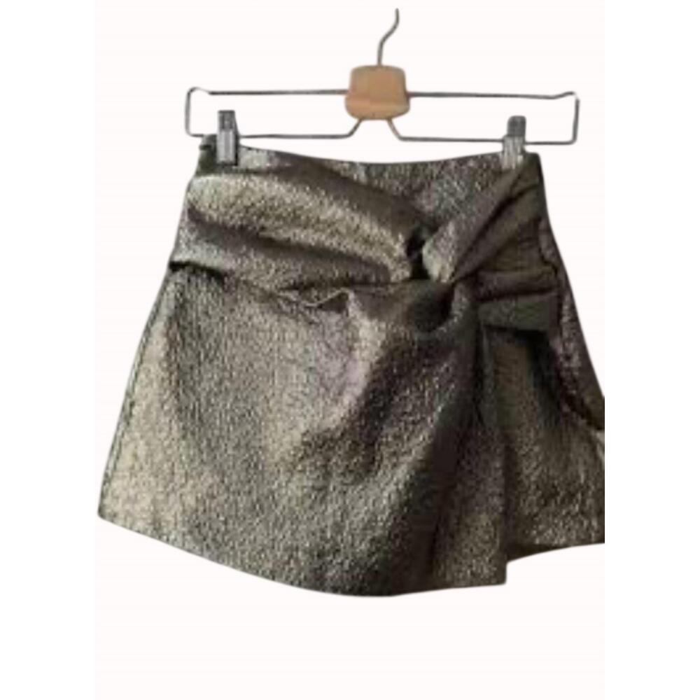NEW LENA women's crossover front detail high waist skort in gold